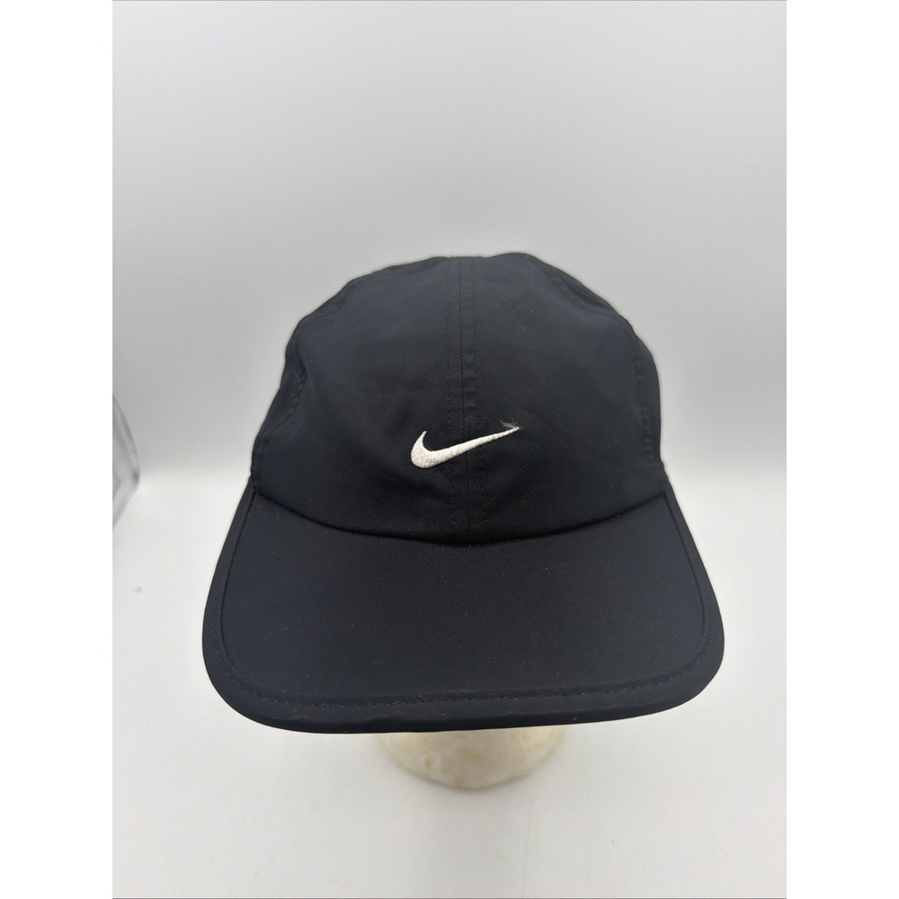 Nike Featherlight Dri-FIT Hat Black White Swoosh Running Adjustable Cap